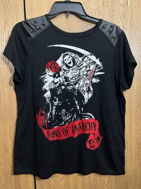 Sons of Anarchy Studded Faux Leather Shoulder Graphic Tee XL